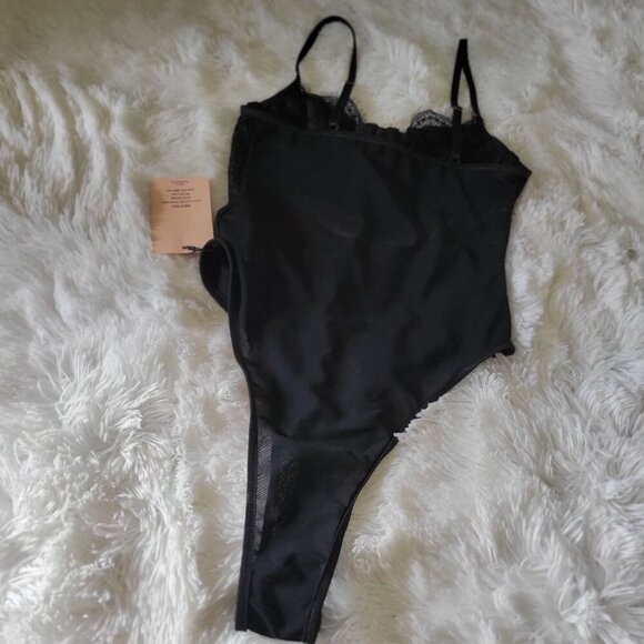 Shein Bae Black Lace Sheer Bodysuit with Adjustable Straps & Snap Closure- S - Picture 6 of 7